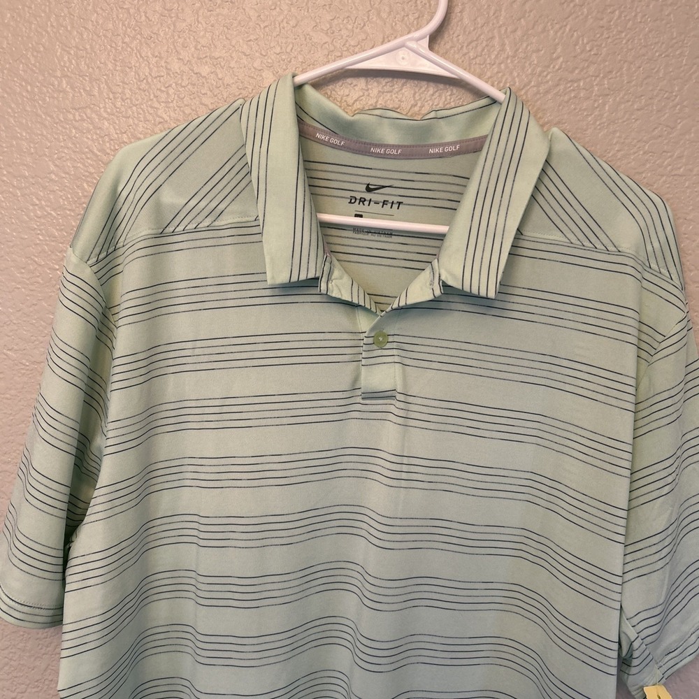 Nike Golf Polo Shirt Mens Extra Large Green Striped Short Sleeve Dri Fit Casual